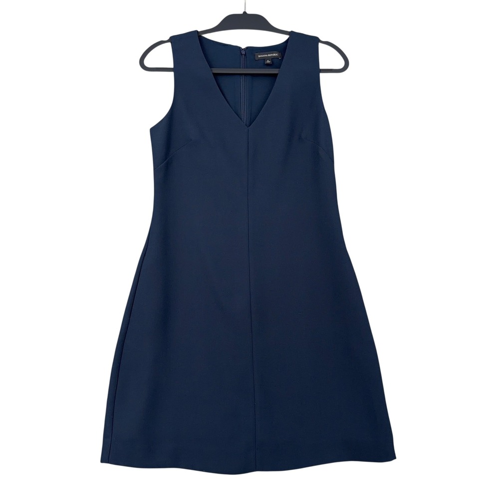 Banana Republic Womens Navy Blue V-Neck Sleeveless Shift A-Line Dress Size 2
